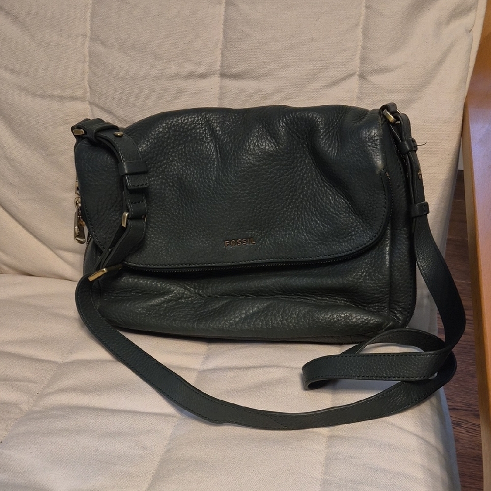 Fossil Hunter Green Preston Flap Leather Crossbody Bag